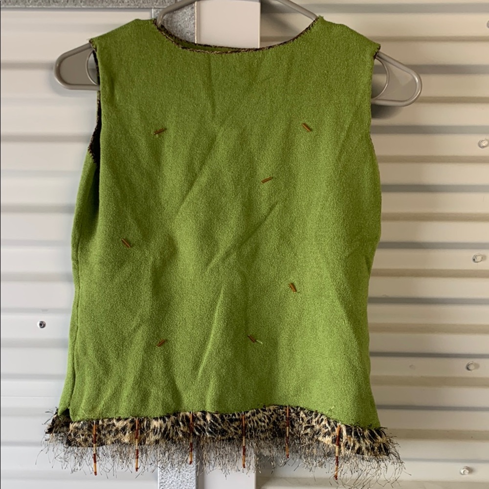 Vibrant Green Top with Leopard Fringe